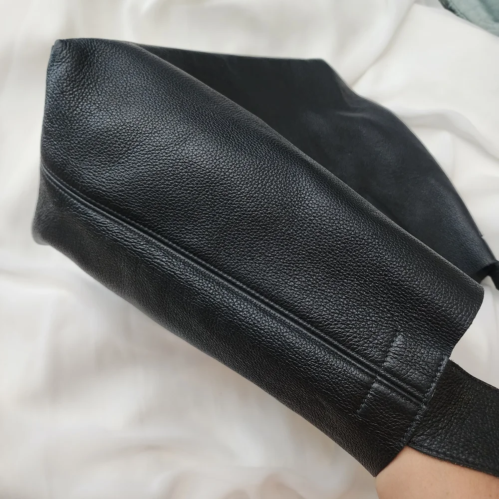 Eileen Fisher Black Leather Hobo Tote Shoulder Bag